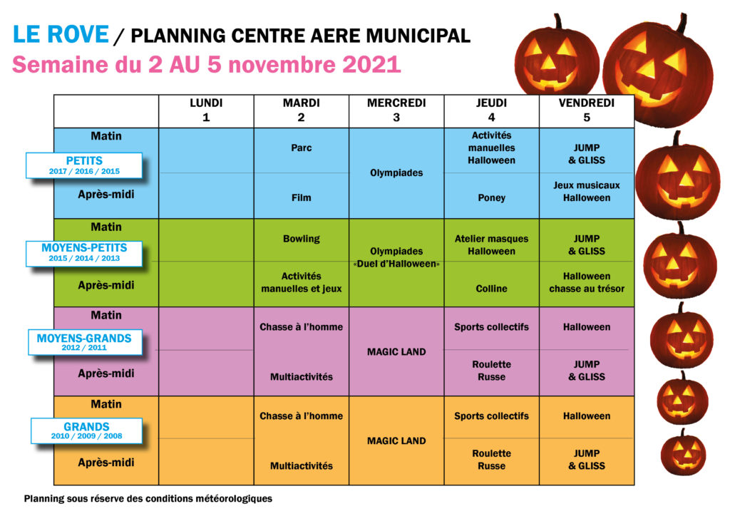 Planning centre aéré toussaint 2021 2 Le Rove